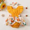 Baby Girl Dress Bowknot Headband 1st First Birthday Cake Smash Outfit One Year Old Party Flutter Sleeve One-Piece Romper Bodysuit Backless Princess Litte Sister Summer Casual Clothes Orange 0-3M view 3