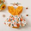 Baby Girl Dress Bowknot Headband 1st First Birthday Cake Smash Outfit One Year Old Party Flutter Sleeve One-Piece Romper Bodysuit Backless Princess Litte Sister Summer Casual Clothes Orange 0-3M view 4