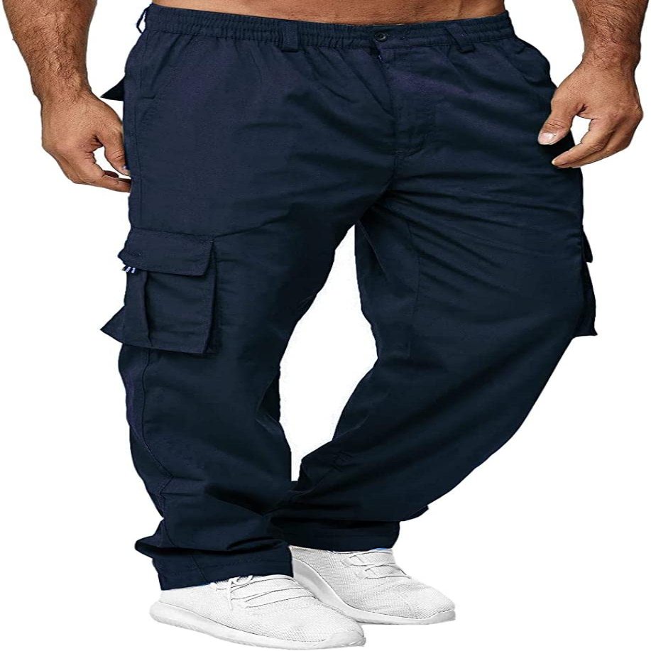 AIFARLD Men's Cargo Pants with Pockets Cotton Hiking Sweatpants Casual Athletic Jogger Sports Outdoor Trousers Relaxed Fit Navy