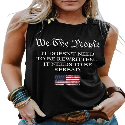 COLORFUL BLING We The People Women Tank Top American Flag Printed Sleeveless Shirt 4th of July Patriotic Vest Top, Black, L