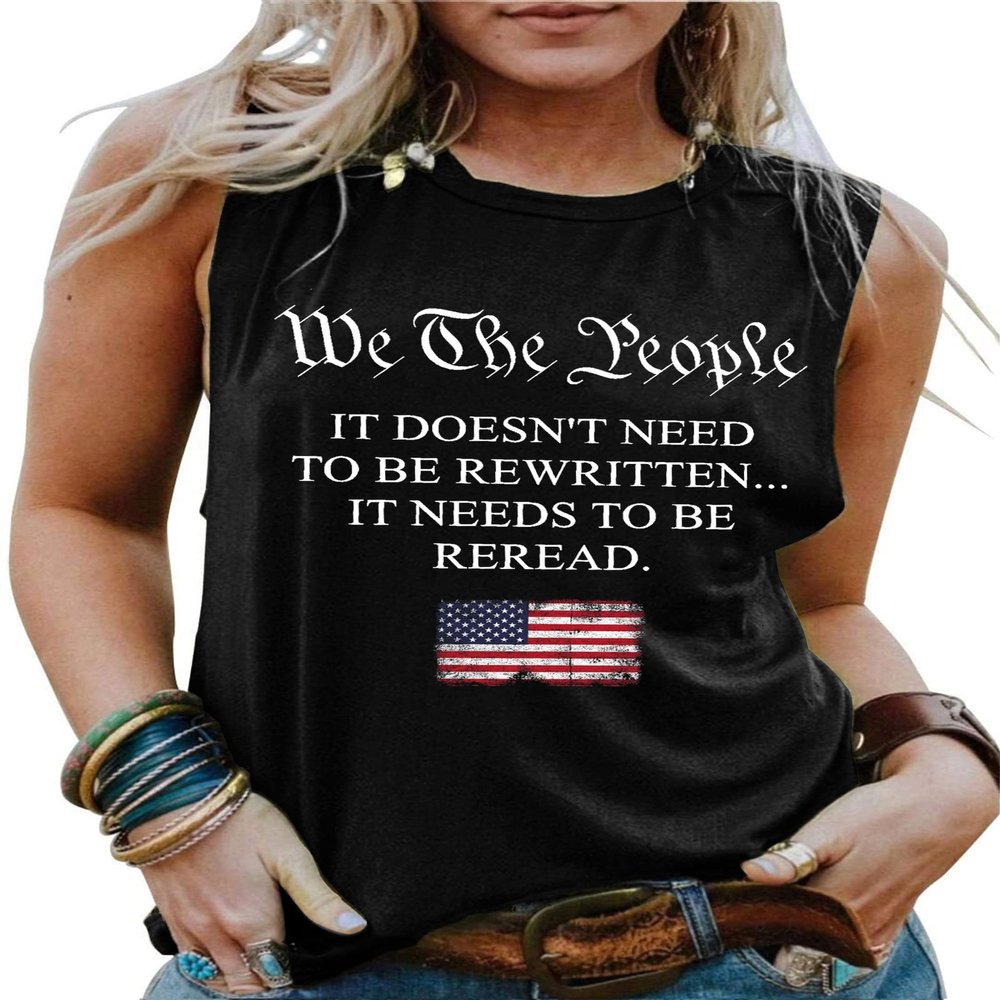 COLORFUL BLING We The People Women Tank Top American Flag Printed Sleeveless Shirt 4th of July Patriotic Vest Top, Black, L