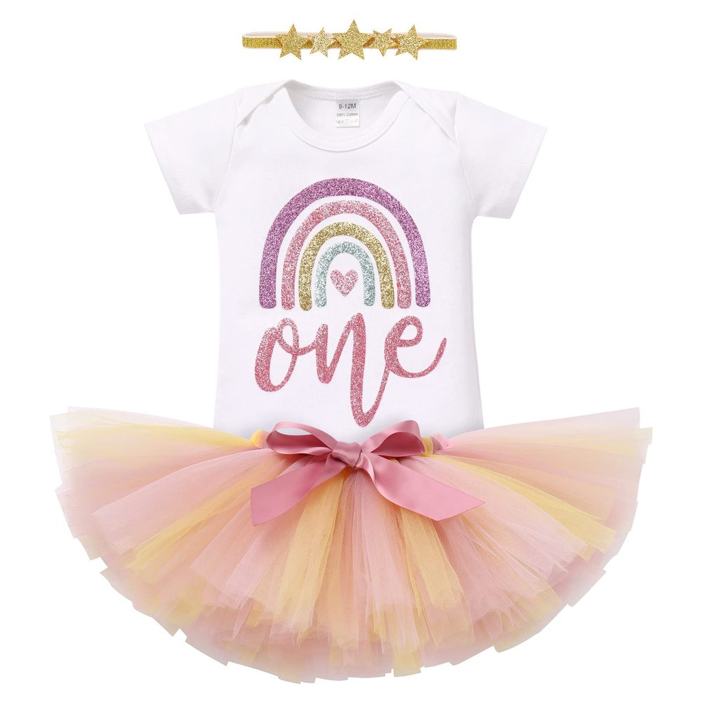 First Trip around the sun Birthday Outfit - Cake Smash Outfit Girl - Hippie Bohemian Themed First Birthday Girl Outfit Tutu Skirt One Year Old Party Supplies Rainbow - Boho One 9-12 Months