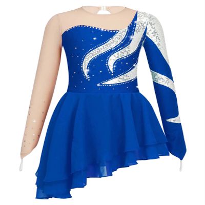 TSSOE Kids Girls Long Sleeve Sequins Printing Ice Roller Figure Skating Dress Illusion Ballet Dancewear E02 6 Years