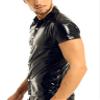 Men PVC Shirt Button Down Fitted Tops Short Sleeve Gym Tshirts Party Nightout Clubwear Performance Dance Tunic Shirt view 2