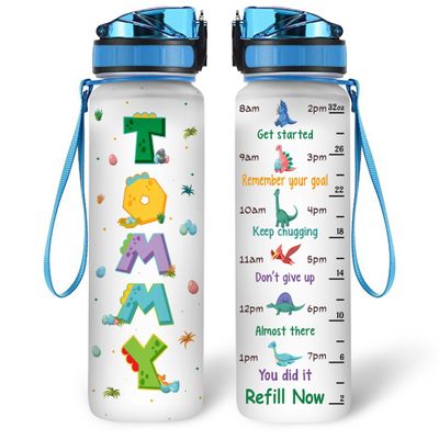 Hyturtle Personalized Dinosaur Lovers 32 Oz 1Liter Motivational Water Bottle, Dinosaur Customized Name Water Bottle With Time Marker, Dino Bottle Gifts For Women Girl Kids On Birthday, Christmas