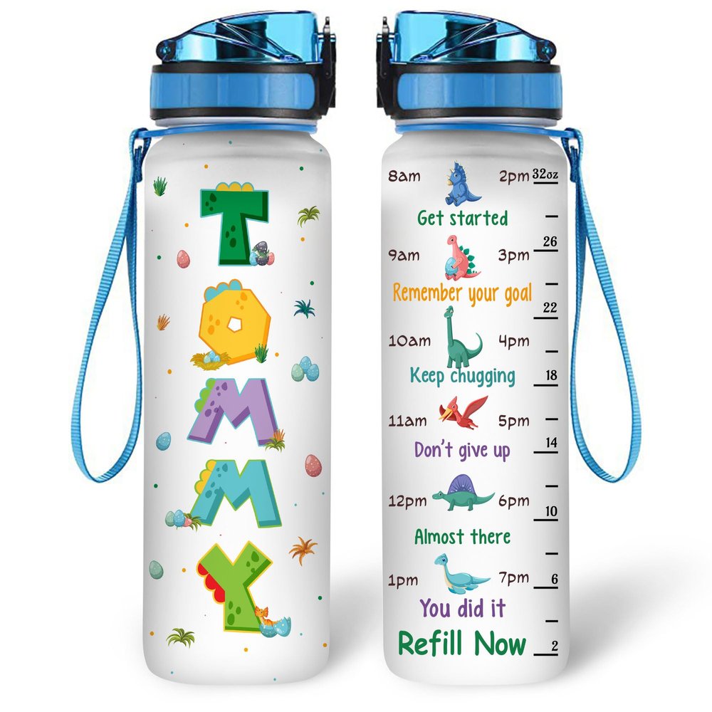 Hyturtle Personalized Dinosaur Lovers 32 Oz 1Liter Motivational Water Bottle, Dinosaur Customized Name Water Bottle With Time Marker, Dino Bottle Gifts For Women Girl Kids On Birthday, Christmas
