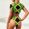 TAIZIYEAH Jamaica Flag Women's Swimsuit Short Sleeve Swimwear Bikini 2 Piece Sets Bathing Suit Swimsuits Set Pool L view 4