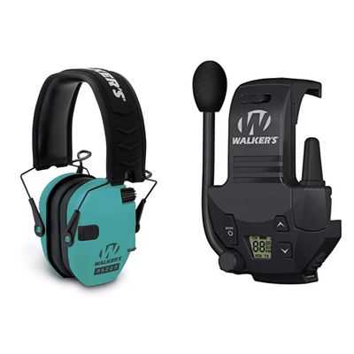 Walker's Razor Slim Electronic Muff Light Teal Razor Walkie Talkie Handsfree Communication, Black