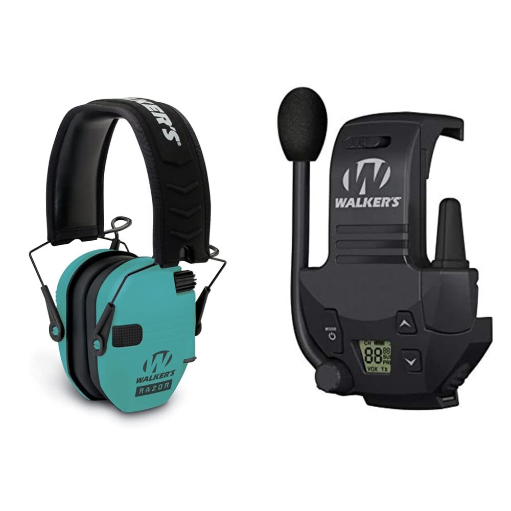 Walker's Razor Slim Electronic Muff Light Teal Razor Walkie Talkie Handsfree Communication, Black