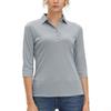 Corna Women's Athletic Cool Dry Fit Performance Flat-Knit 3/4 Sleeve Polo Shirts Tops (Grey-L) view 1