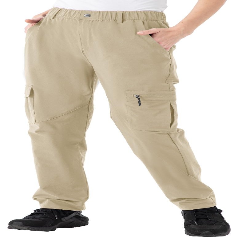 Rdruko Women's Hiking Cargo Pants Lightweight Quick Dry Water Resistant Outdoor Work Travel Pants with Pockets Light Khaki Medium