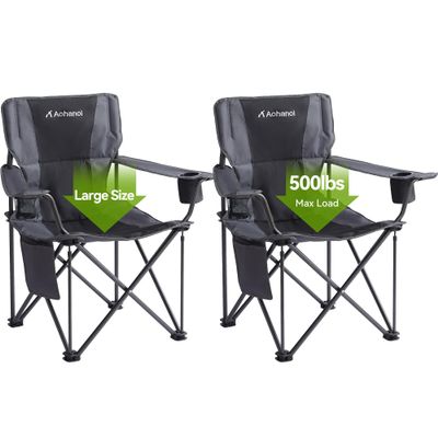 Aohanoi Oversized XL Camping Chairs for Adults, Padded Folding Camp Chair with High Back, Cup Holder & Side Pocket for Outside, Lawn, Beach, Fishing, Sports, Folding Heavy Duty Chairs, Black