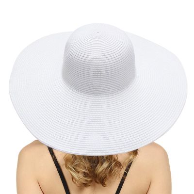 Fashion Wide Brim Straw Hats for Womens Summer Foldable Big Floppy Beach Sun Hats Ladies UV UPF 50+ Vacation Outdoor Caps White