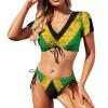 TAIZIYEAH Jamaica Flag Women's Swimsuit Short Sleeve Swimwear Bikini 2 Piece Sets Bathing Suit Swimsuits Set Pool M view 1