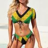 TAIZIYEAH Jamaica Flag Women's Swimsuit Short Sleeve Swimwear Bikini 2 Piece Sets Bathing Suit Swimsuits Set Pool M view 2