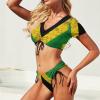 TAIZIYEAH Jamaica Flag Women's Swimsuit Short Sleeve Swimwear Bikini 2 Piece Sets Bathing Suit Swimsuits Set Pool M view 3