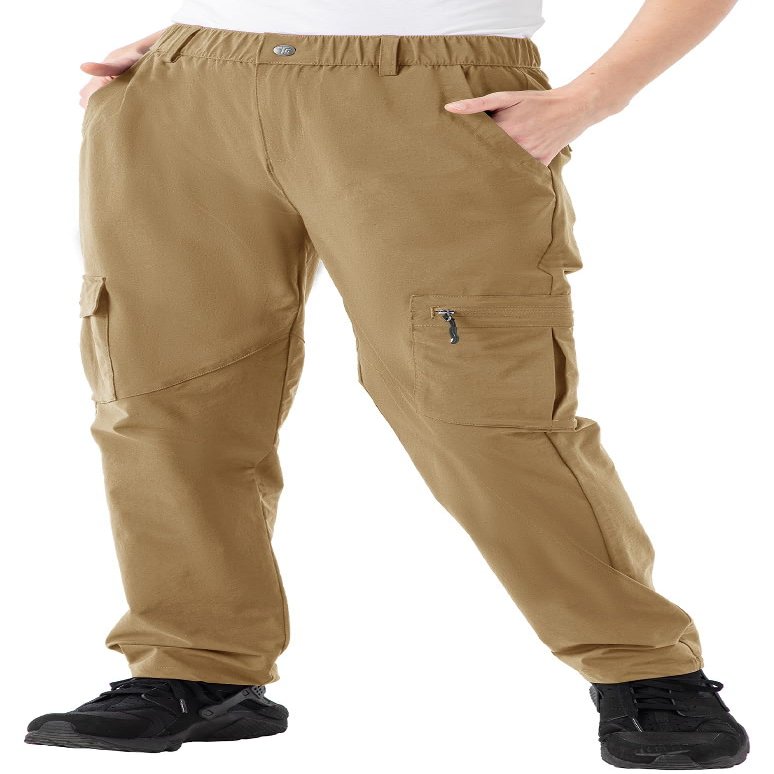 Rdruko Women's Hiking Pants Lightweight Quick Dry Waterproof Outdoor Cargo Travel Pants with Pockets Light Brown Medium
