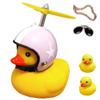 ACEDOAMARE Duck Bike Bell, Cute Rubber Yellow Duck Bicycle Accessories with LED Light Propeller Helmet Squeeze Horns for Cycling Motorcycle Handlebar Bicycle (Pink Star)