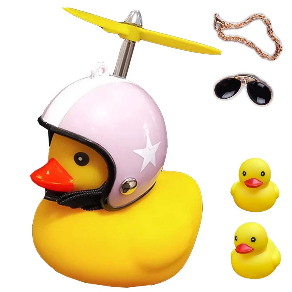 ACEDOAMARE Duck Bike Bell, Cute Rubber Yellow Duck Bicycle Accessories with LED Light Propeller Helmet Squeeze Horns for Cycling Motorcycle Handlebar Bicycle (Pink Star)