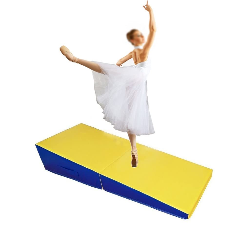 GRRICEPL Gymnastics Wedge Training Exercise Mats High Elasticity with Handle Waterproof Tumbling Mat for Gymnastics Training, Cheerleading and Obstacle Courses (Color : Yellow, Size : 80X60X30CM)