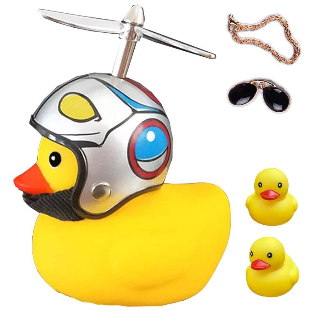 ACEDOAMARE Duck Bike Bell, Cute Rubber Yellow Duck Bicycle Accessories with LED Light Propeller Helmet Squeeze Horns for Adults Kids Children Cycling Motorcycle Handlebar Bicycle (Robot)