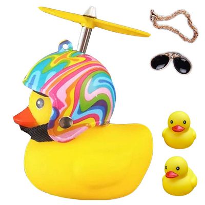 ACEDOAMARE Duck Bike Bell, Cute Rubber Yellow Duck Bicycle Accessories with LED Light Propeller Helmet Squeeze Horns for Cycling Motorcycle Handlebar Bicycle (Rainbow)