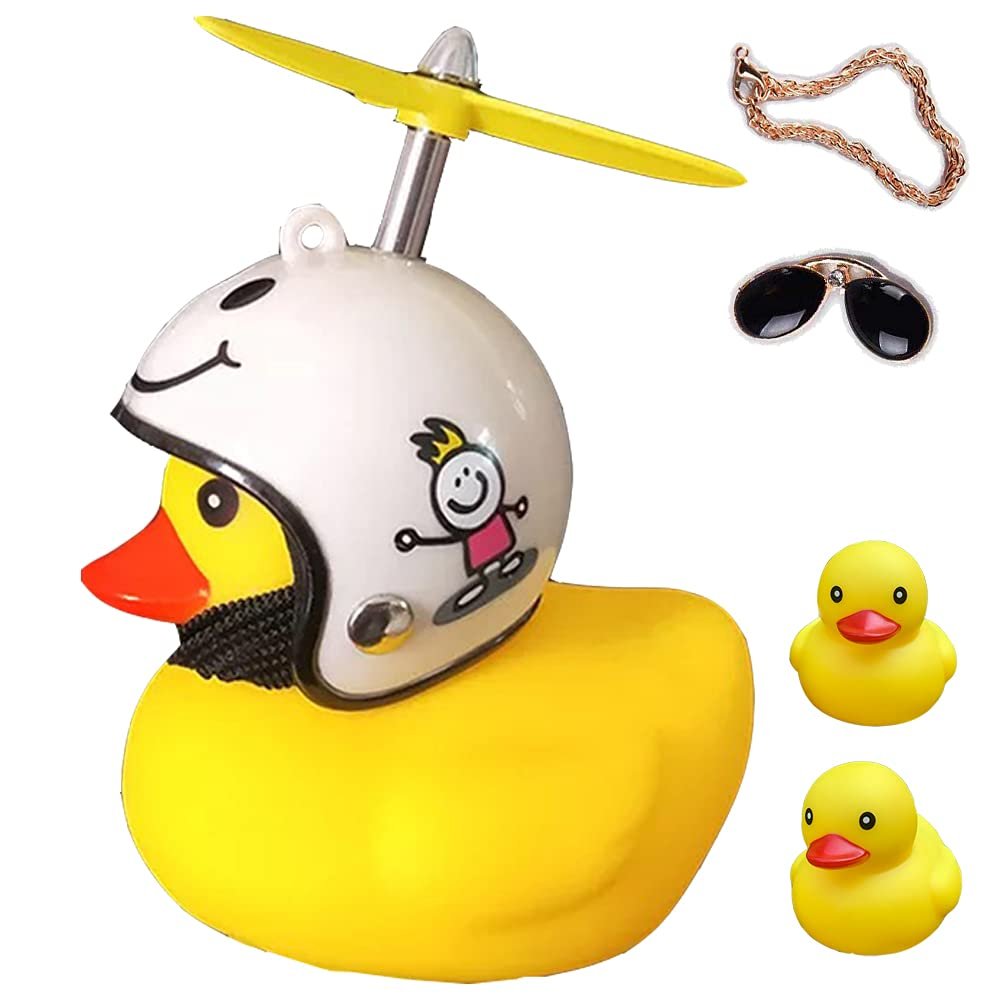 ACEDOAMARE Duck Bike Bell, Cute Rubber Yellow Duck Bicycle Accessories with LED Light Propeller Helmet Squeeze Horns for Cycling Motorcycle Handlebar Bicycle (Little Man)