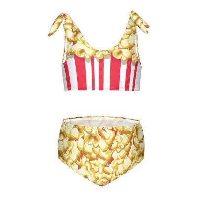 Aflyko Girls' Swimwear American Popcorn 2-Piece Bikini Set Summer Swimsuit Holiday Bathing Suit Pool Party Beachwear Water Sport Tankini Set 5-6T
