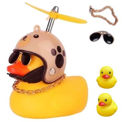 ACEDOAMARE Duck Bike Bell, Cute Rubber Yellow Duck Bicycle Accessories with LED Light Propeller Helmet Squeeze Horns for Cycling Motorcycle Handlebar Bicycle (Brown Bear)