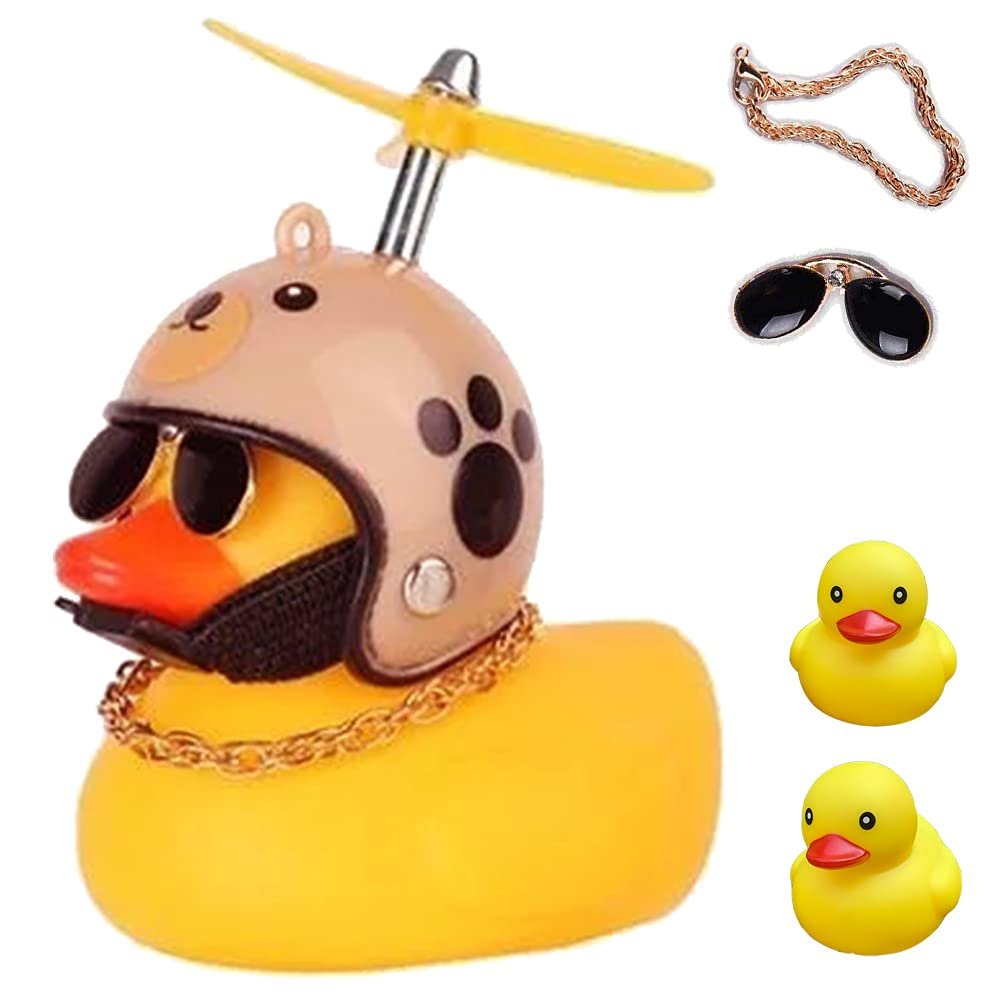 ACEDOAMARE Duck Bike Bell, Cute Rubber Yellow Duck Bicycle Accessories with LED Light Propeller Helmet Squeeze Horns for Cycling Motorcycle Handlebar Bicycle (Brown Bear)