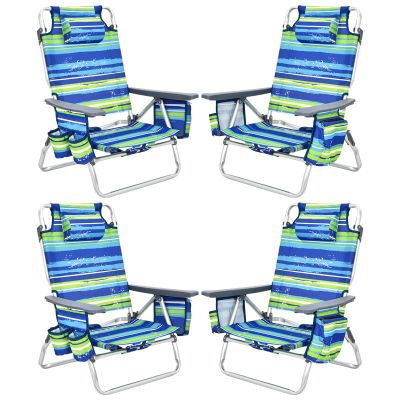 Tangkula Set of 4 Backpack Beach Chair, 5-Position Lay Flat Beach Chairs with Cooler Bag, 2 Cup Holders, Towel Bar, Lightweight Folding Beach Chair with Backpack Straps