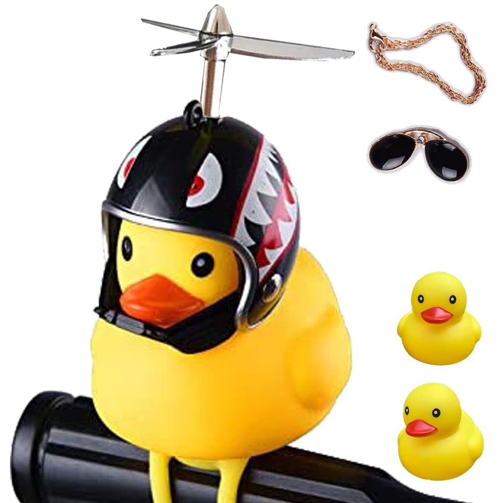 ACEDOAMARE Duck Bike Bell, Cute Rubber Yellow Duck Bicycle Accessories with LED Light Propeller Helmet Squeeze Horns for Cycling Motorcycle Handlebar Bicycle (Shark)