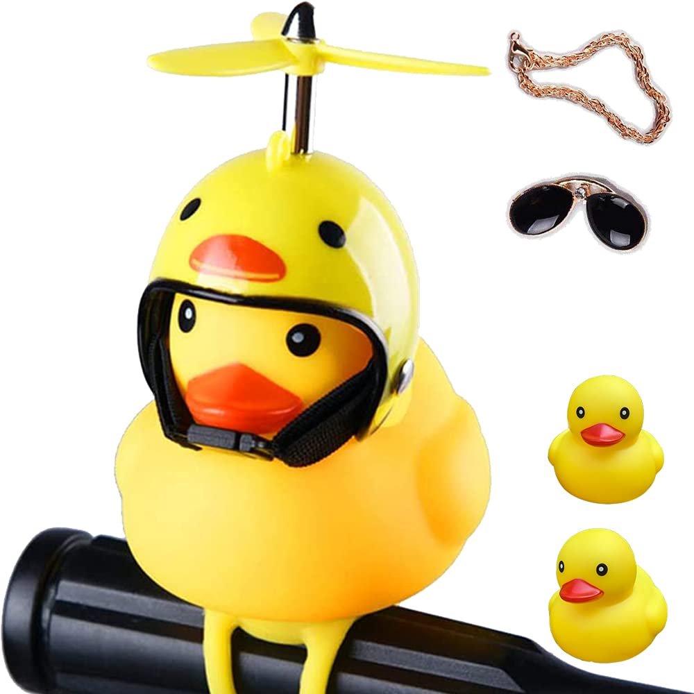 ACEDOAMARE Duck Bike Bell, Cute Rubber Yellow Duck Bicycle Accessories with LED Light Propeller Helmet Squeeze Horns for Cycling Motorcycle Handlebar Bicycle (Chicken)
