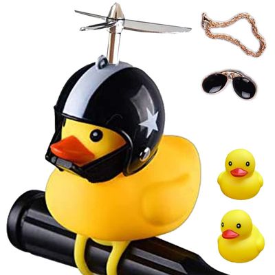ACEDOAMARE Duck Bike Bell, Cute Rubber Yellow Duck Bicycle Accessories with LED Light Propeller Helmet Squeeze Horns for Cycling Motorcycle Handlebar Bicycle (Black Star)