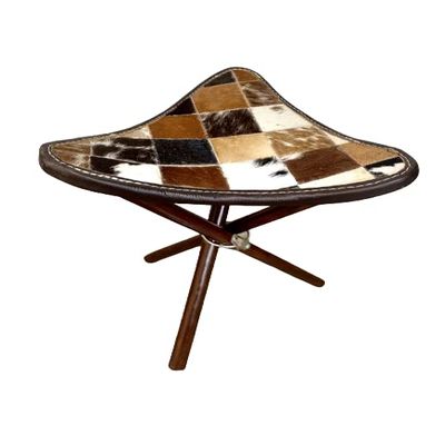 Uroosa Leather Folding Tripod Camping Stool | Made with Cowhide Leather | Ideal for Safari, Hiking Fishing Hunting, Travel, Backpacking, House Decor | Small Size (Multi Color)