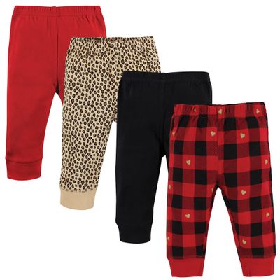 Hudson Baby Unisex Baby Cotton Pants and Leggings, Gold Heart Plaid, 6-9 Months