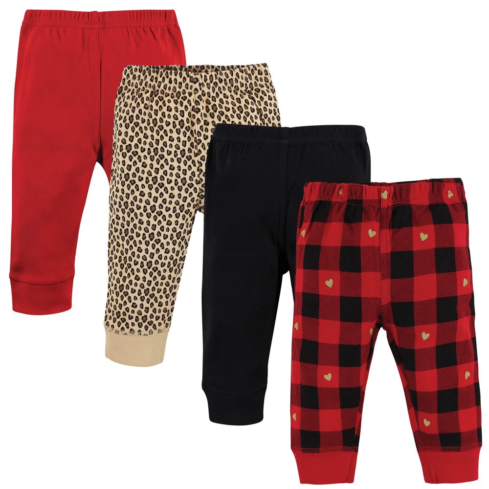 Hudson Baby Unisex Baby Cotton Pants and Leggings, Gold Heart Plaid, 9-12 Months