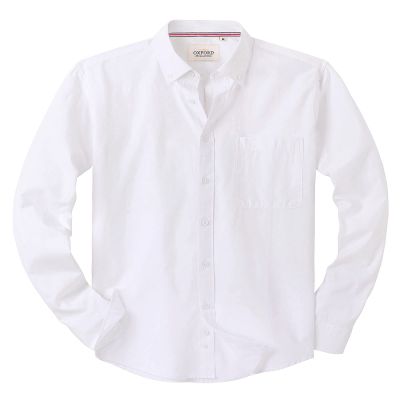 Alimens & Gentle Boys Long Sleeve Solid Button Down Oxford Shirt Collared Cotton Top with Chest Pocket White