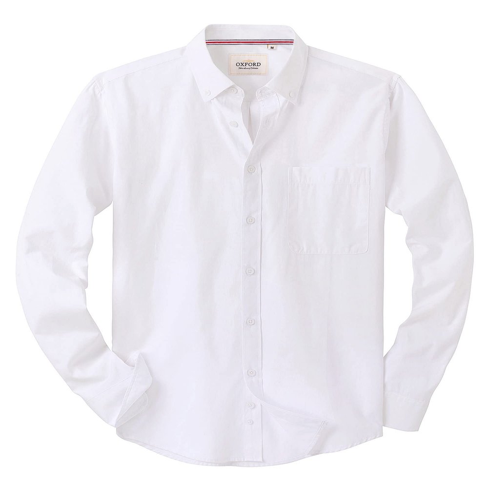 Alimens & Gentle Boys Long Sleeve Solid Button Down Oxford Shirt Collared Cotton Top with Chest Pocket White