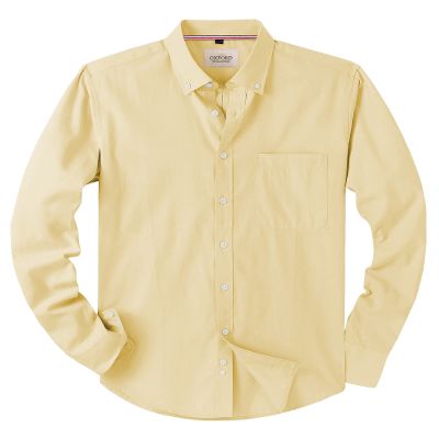 Alimens & Gentle Mens Solid Oxford Shirt Long Sleeve Dress Shirt Work Casual Button Down Shirts with Pocket,Yellow,4X-Large