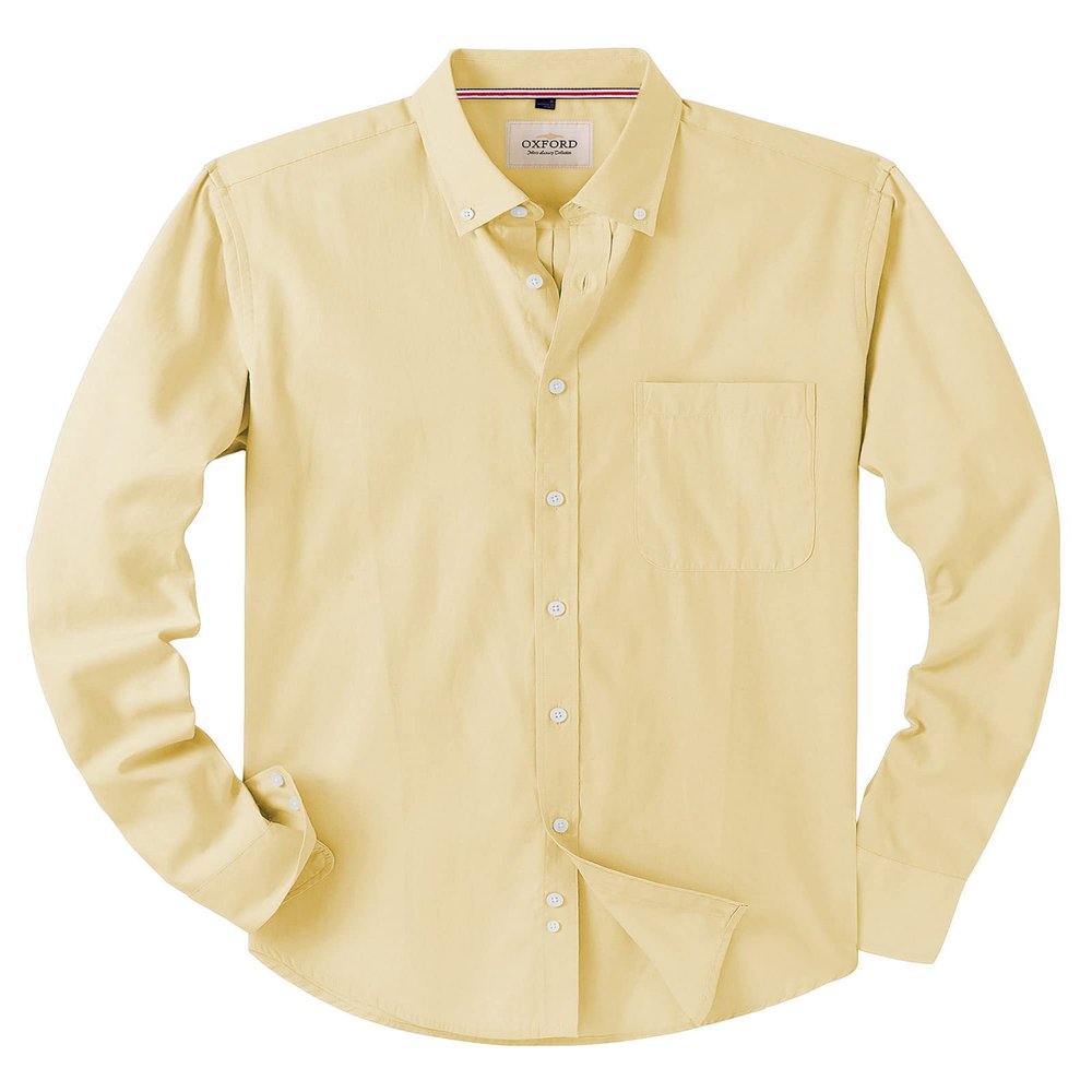 Alimens & Gentle Mens Solid Oxford Shirt Long Sleeve Dress Shirt Work Casual Button Down Shirts with Pocket,Yellow,4X-Large