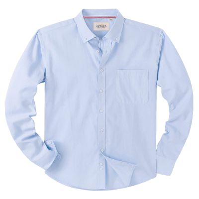 Alimens & Gentle Boys Long Sleeve Solid Button Down Oxford Shirt Collared Cotton Top with Chest Pocket Light Blue