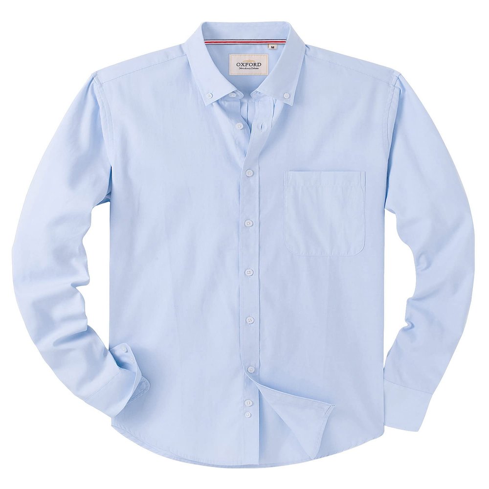 Alimens & Gentle Boys Long Sleeve Solid Button Down Oxford Shirt Collared Cotton Top with Chest Pocket Light Blue
