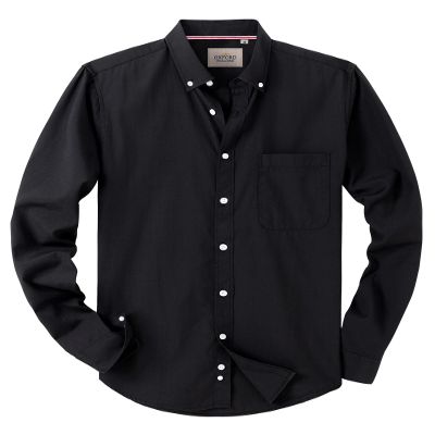 Alimens & Gentle Boys Long Sleeve Solid Button Down Oxford Shirt Collared Cotton Top with Chest Pocket Black