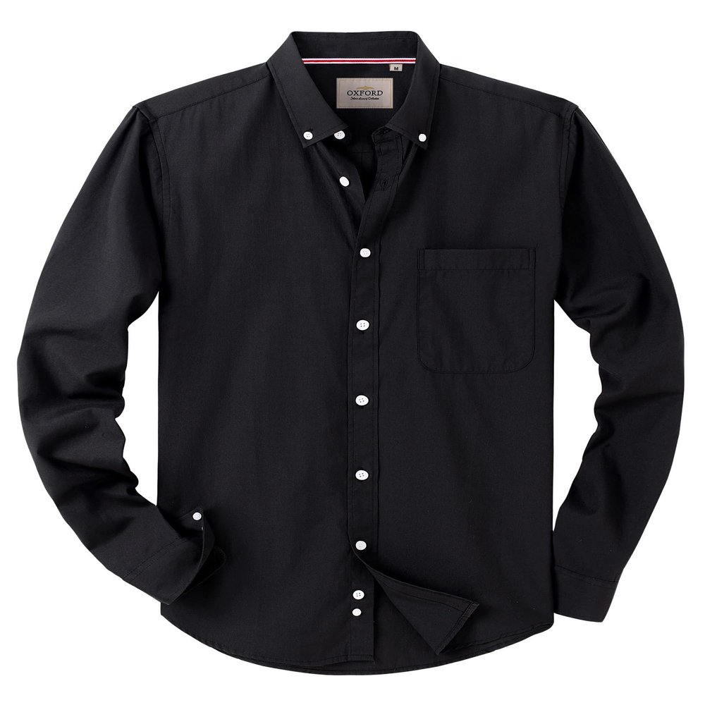 Alimens & Gentle Boys Long Sleeve Solid Button Down Oxford Shirt Collared Cotton Top with Chest Pocket Black