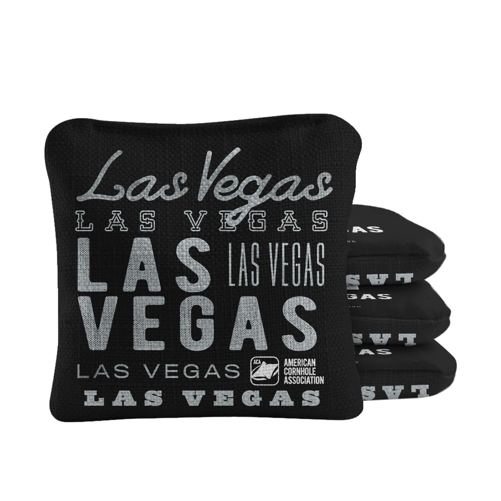 Skip's Garage ACA Synergy Pro Dual Sided Cornhole Bags | Las Vegas Black Design | Set of (4) All-Weather Resin Filled Stick & Slide Corn Hole Bags