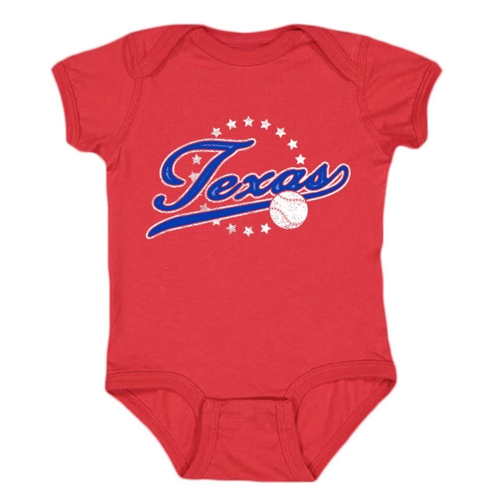 Texas Vintage Kid's Baby Bodysuit for Baseball Fans (Red, 6M)