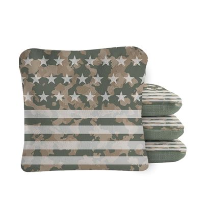 Skip's Garage ACA Synergy Pro Dual Sided Cornhole Bags | American Flag Camouflage Green Design | Set of (4) All-Weather Resin Filled Stick & Slide Corn Hole Bags