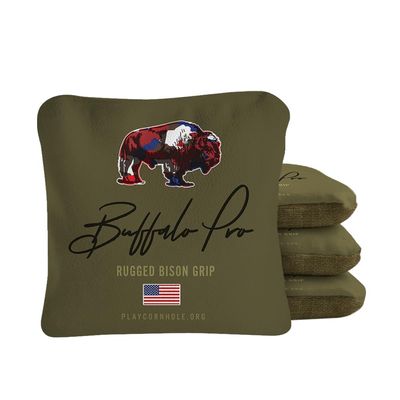 Skip's Garage ACA Synergy Pro Dual Sided Cornhole Bags | Buffalo Olive Design | Set of (4) All-Weather Resin Filled Stick & Slide Corn Hole Bags