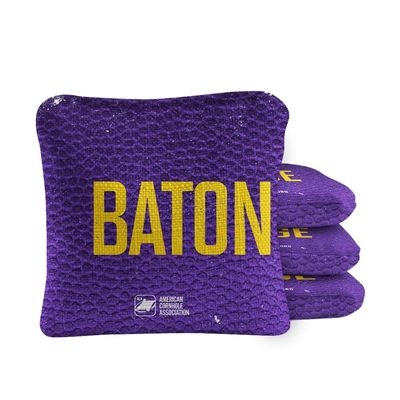 Skip's Garage ACA Synergy Pro Dual Sided Cornhole Bags | Baton Rouge Purple Design | Set of (4) All-Weather Resin Filled Stick & Slide Corn Hole Bags